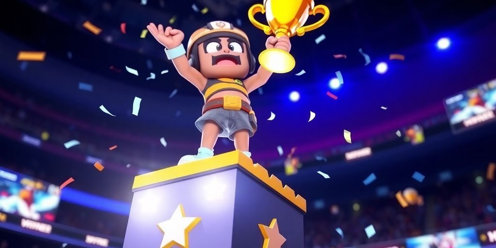 Brawl Stars character on a winning pedestal