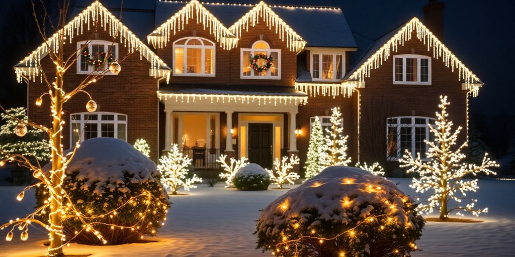 Professionally installed Christmas lights on a Huntleigh home.