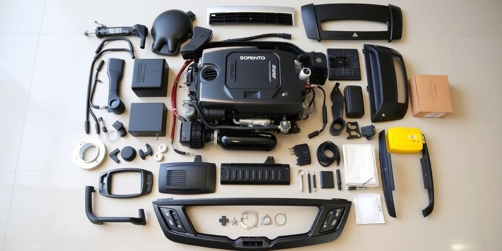 Kia Sorento parts arranged neatly.