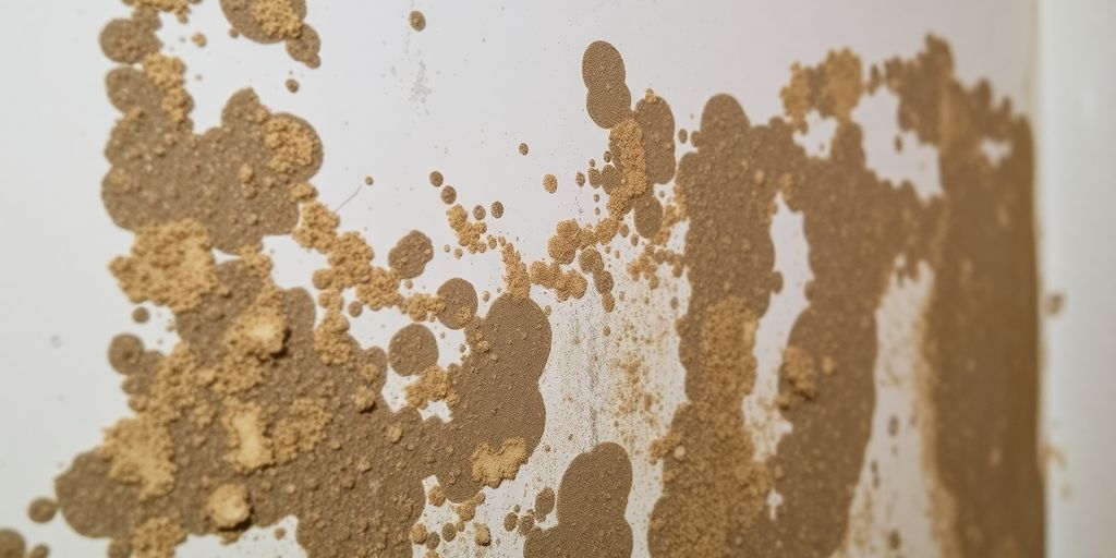 Close-up of mold on damp surfaces after water damage.