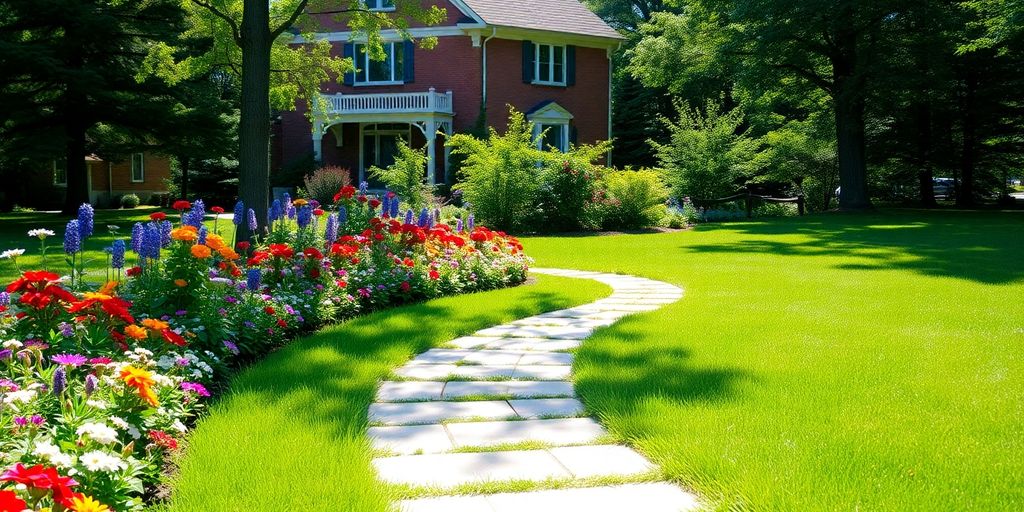 Modern garden pathway with flowers in Ottawa home.