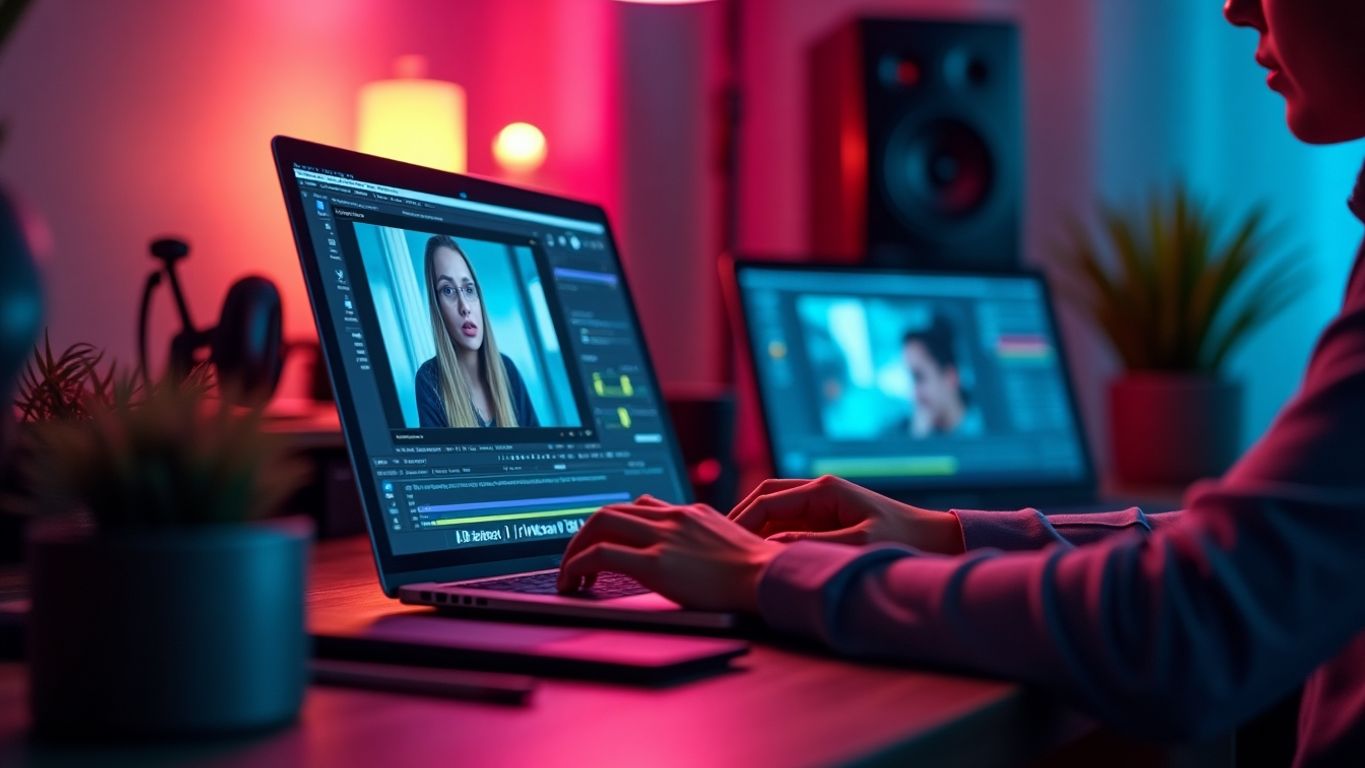 Person using laptop in a modern workspace.