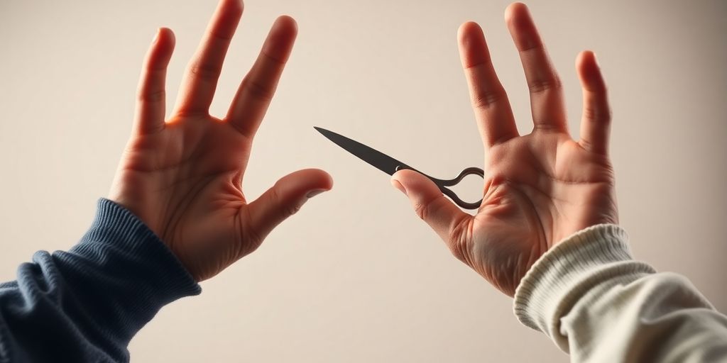 Hands playing rock paper scissors game.