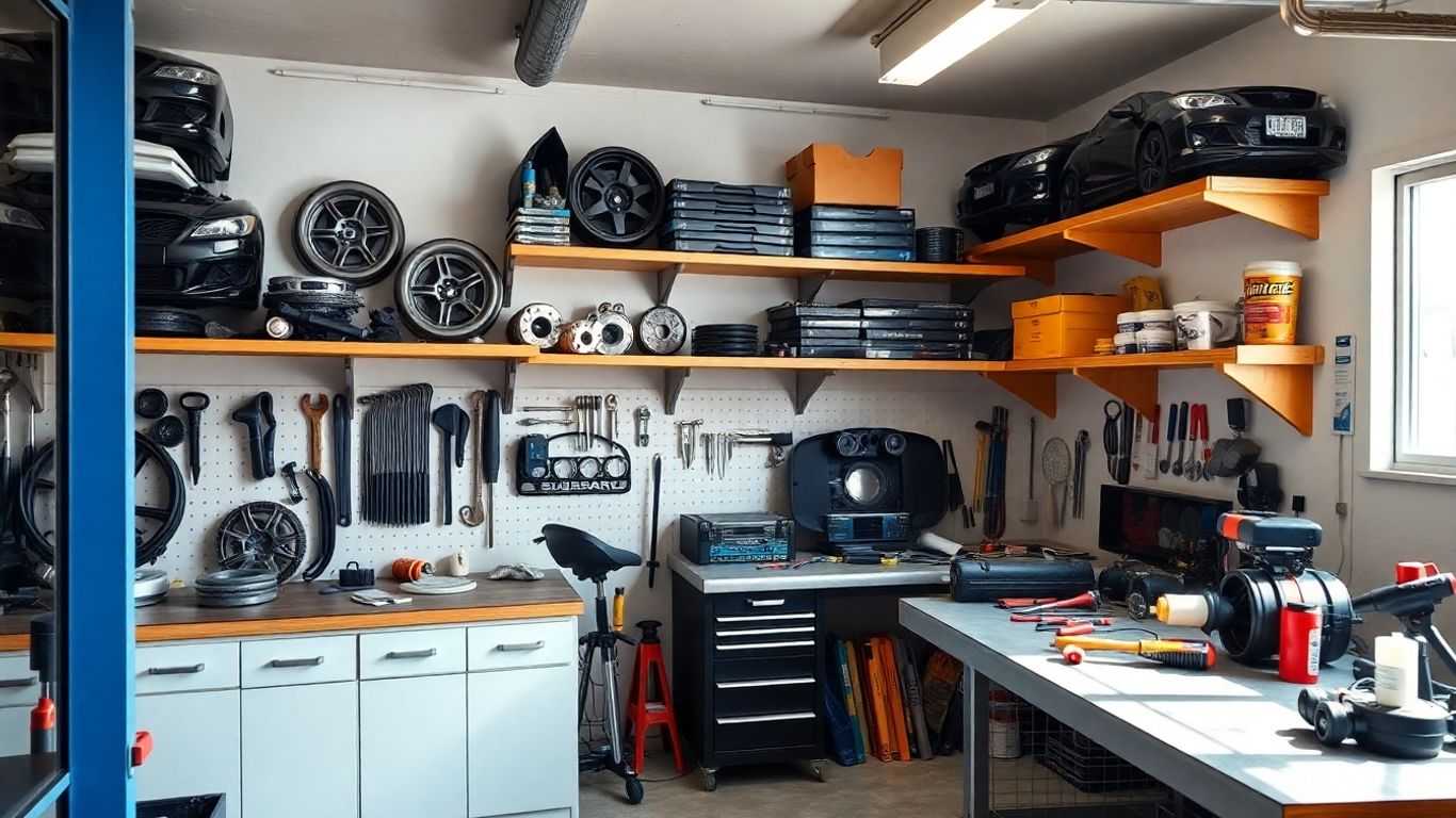 Subaru parts organized in a workshop
