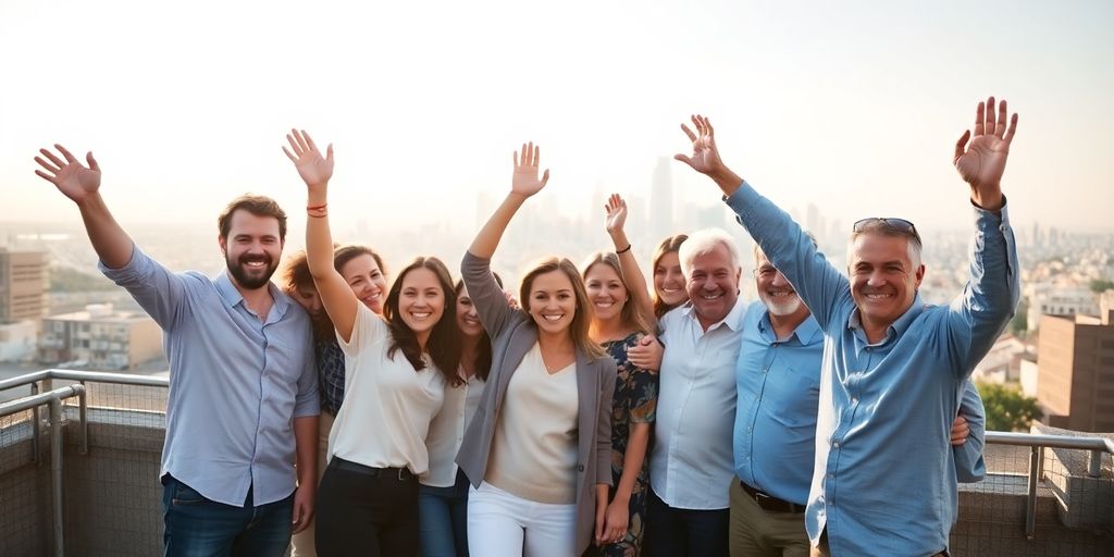 People celebrating investment success with confetti.
