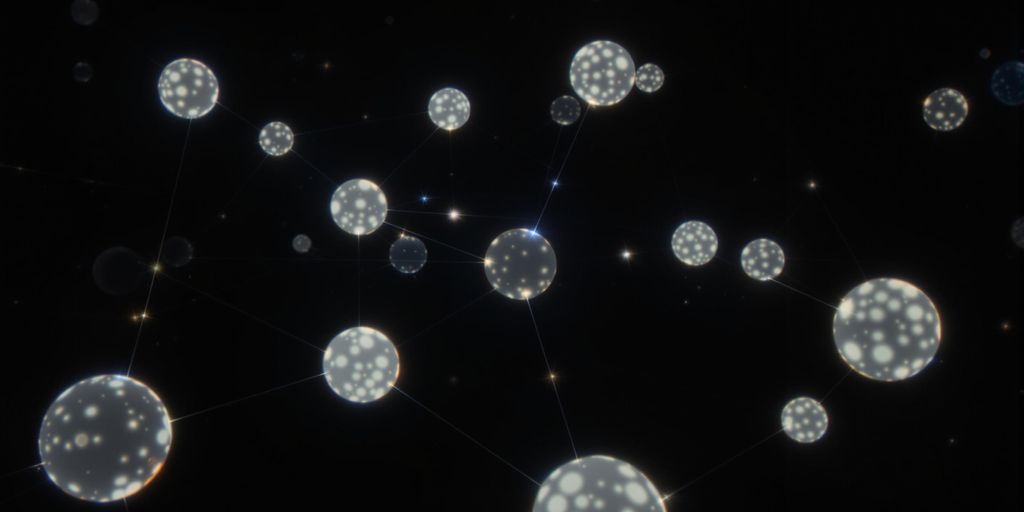 Minimalistic interconnected glowing spheres.