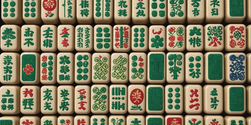 Close-up of Mahjong tiles from three main suits