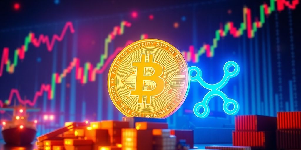 비트코인과 XRP 동전, 경제적 영향 강조.