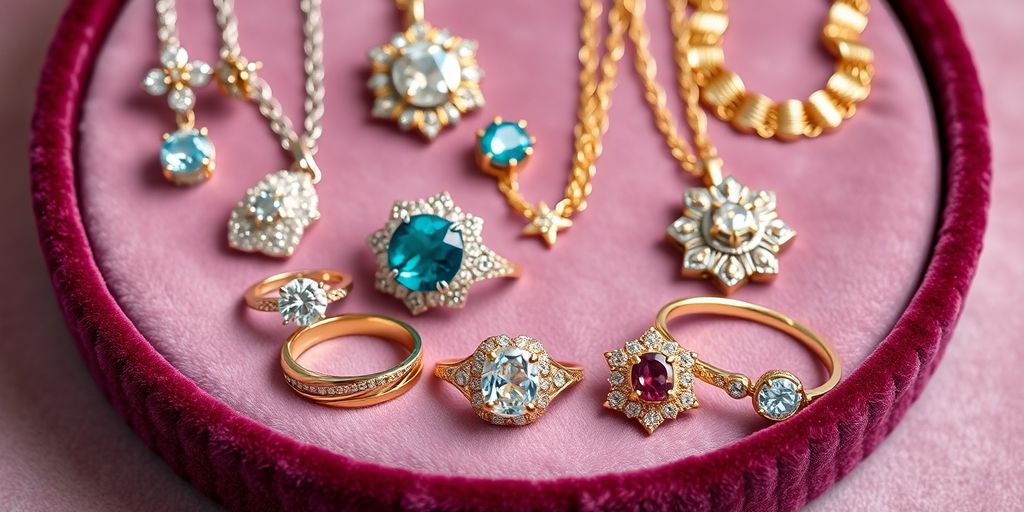 Bijoux variés sur un fond en velours.