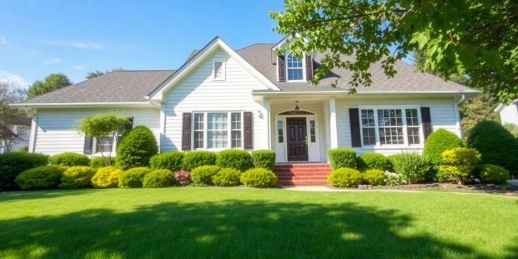 House with green lawn and blue sky during pleasant weather.