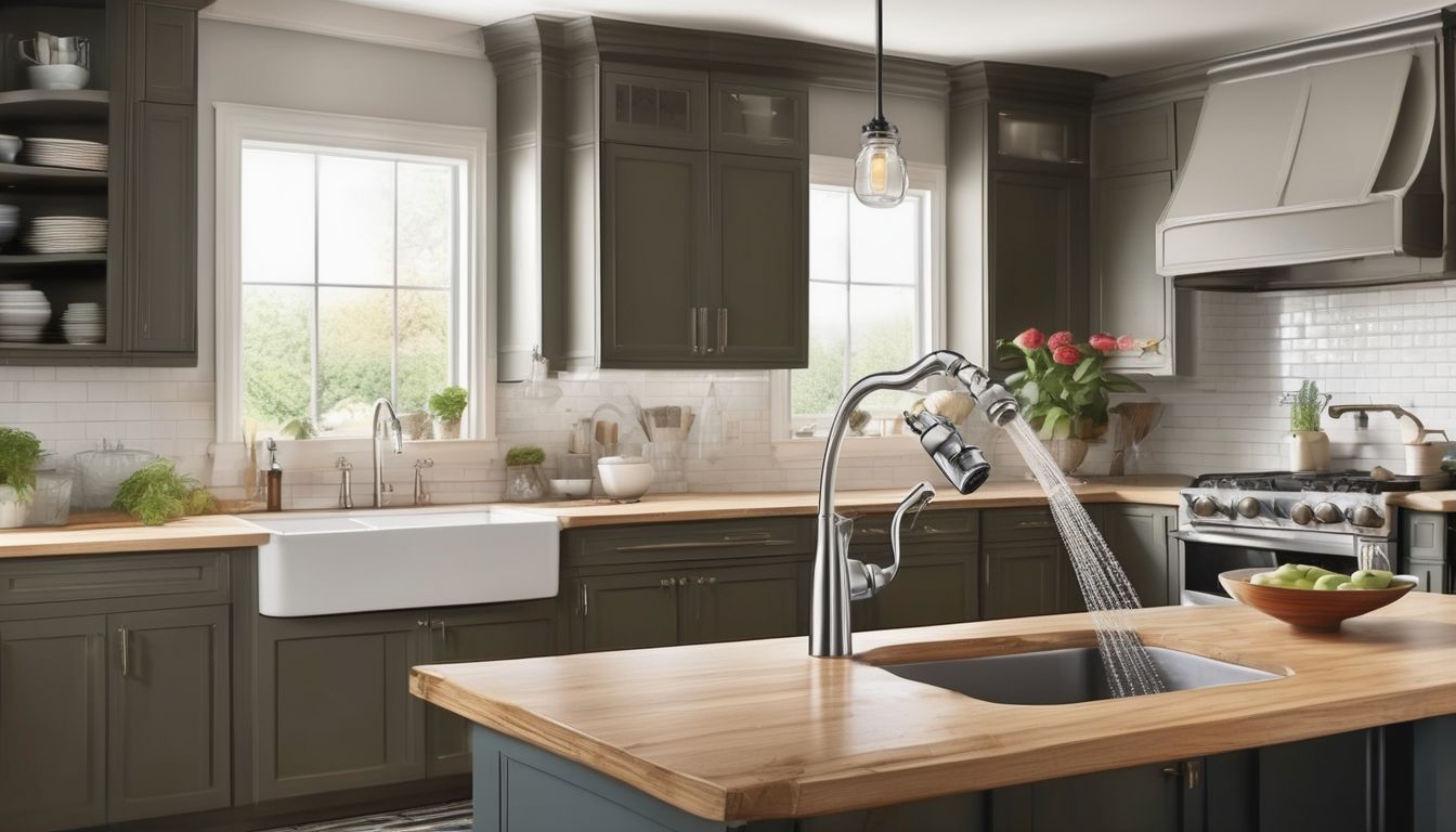 person replacing kitchen faucet in home