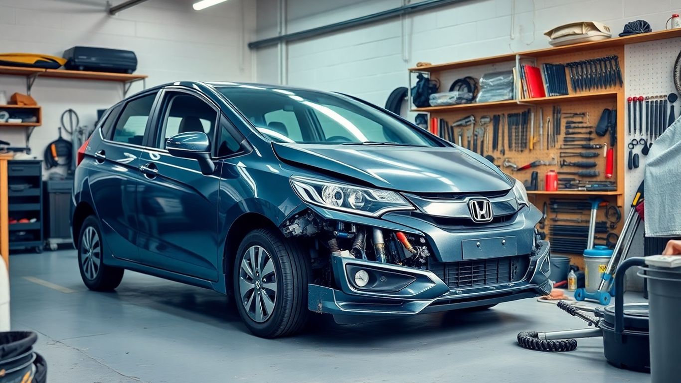 Honda Jazz car parts in a workshop