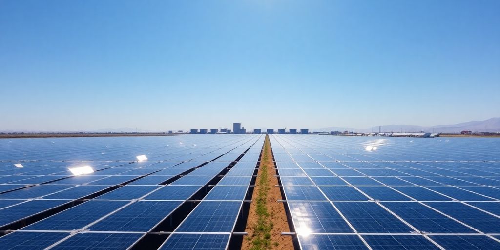 Panneaux solaires Noor Midelt sous un ciel bleu.