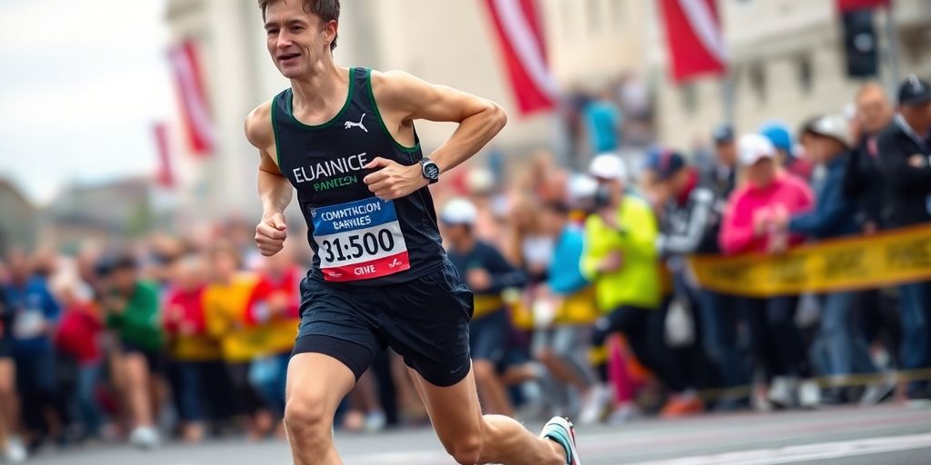 Runner sprinting in a half marathon race setting.