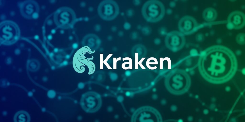Kraken logo with vibrant digital currency.