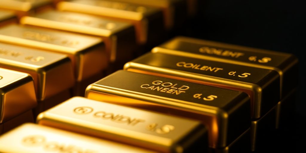 Lingots d'or brillants sur fond sombre.