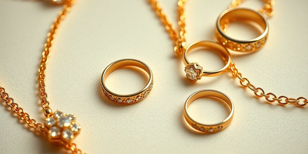 Bijoux en or brillants sur fond neutre.
