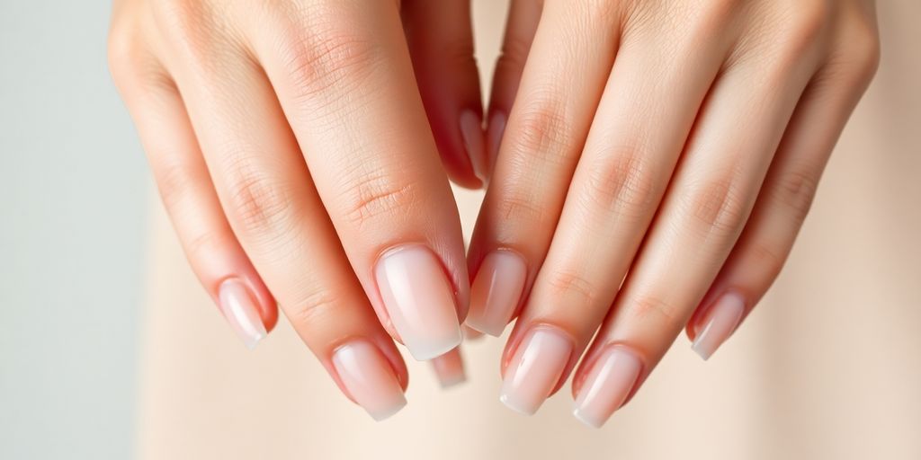 Imagem de unhas transparentes com brilho natural.