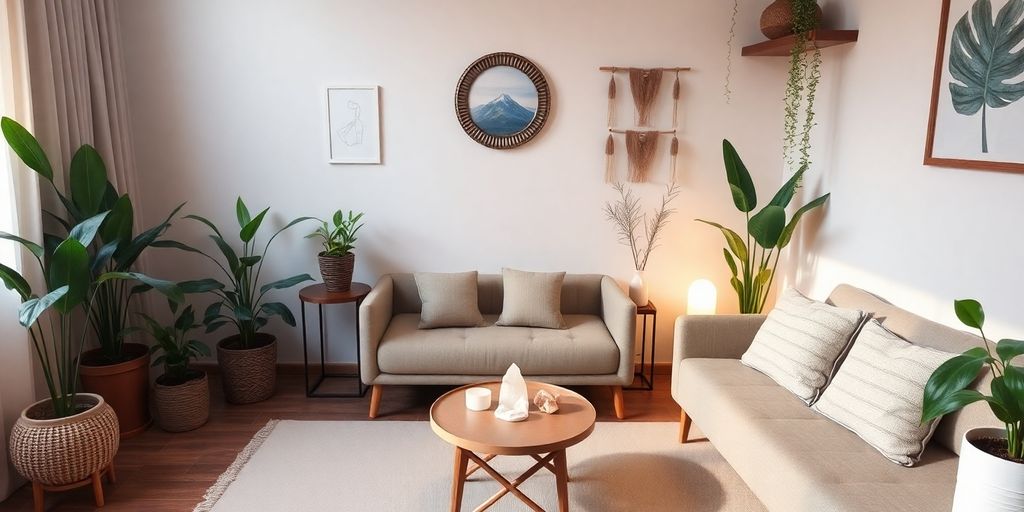 Therapy room with calming decor and plants in Thailand.