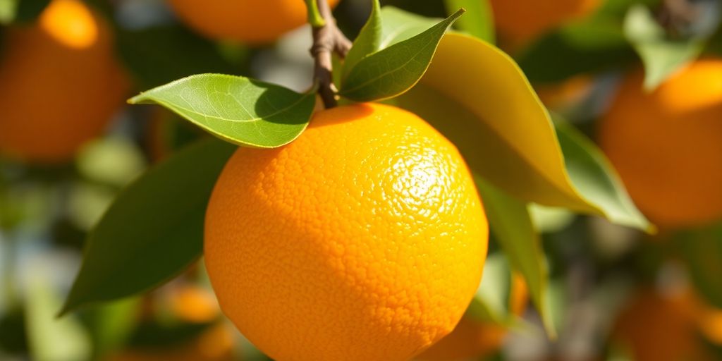 A ripe, juicy orange resting on a clean surface.