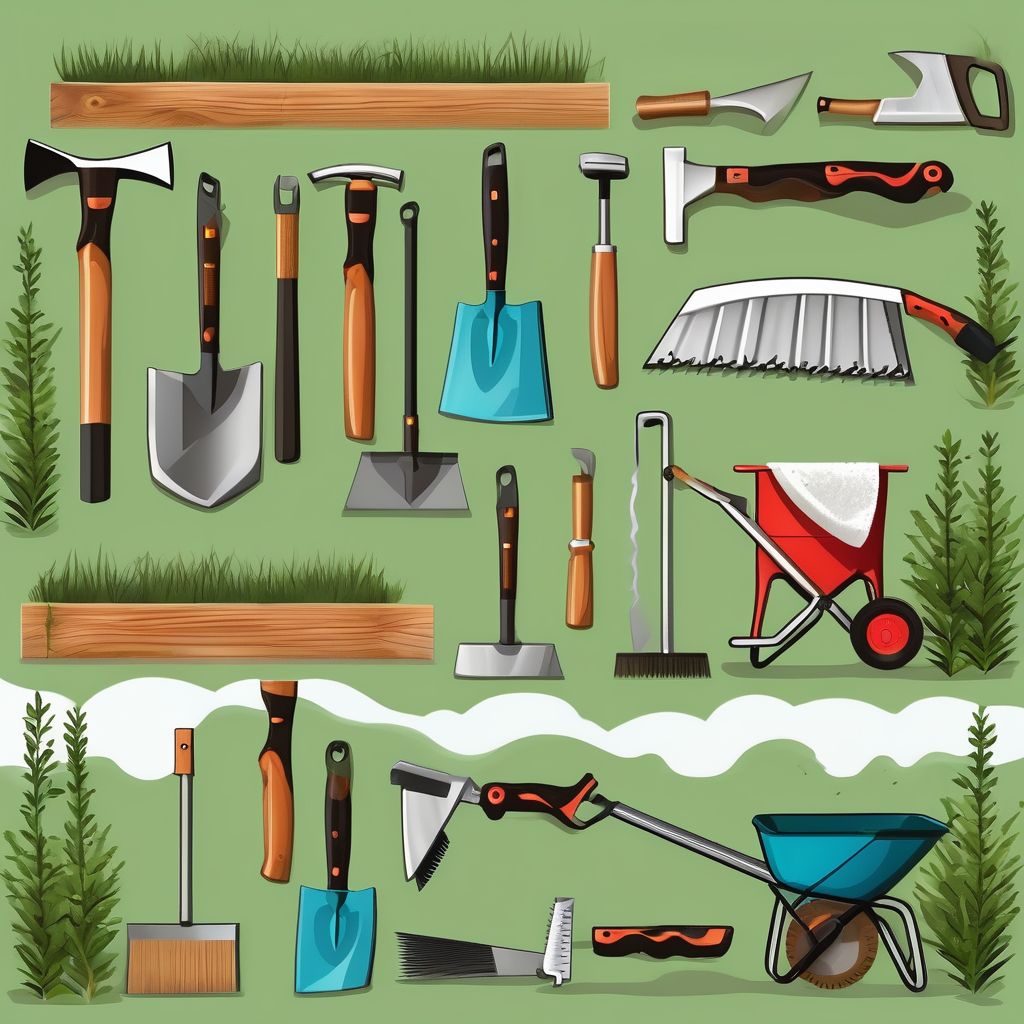 cleaning and sharpening garden tools like saws and axes in a garden setting