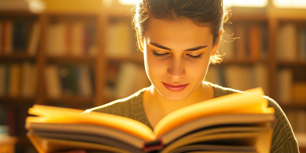 Person studying with a bright, positive mind.