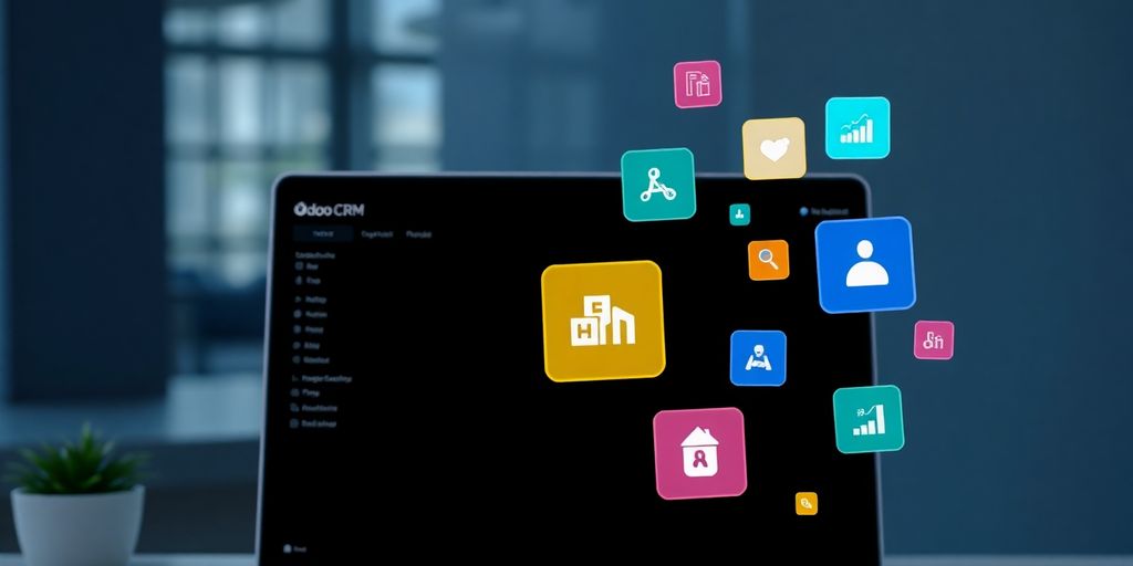 Rozhraní Odoo CRM s ikonami funkcí.