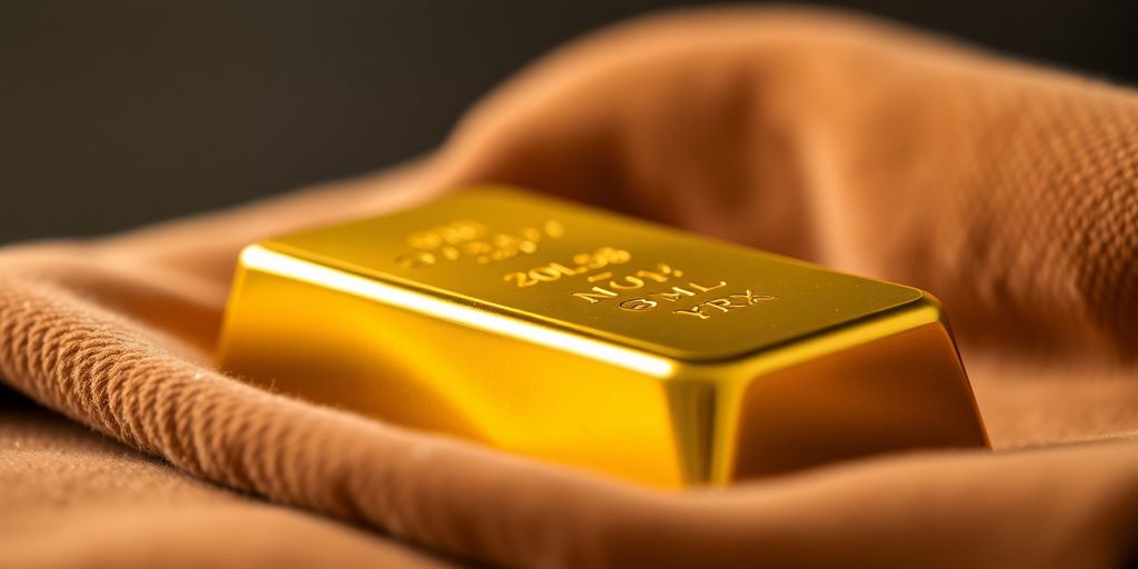 Lingot d'or sur un tissu en velours.