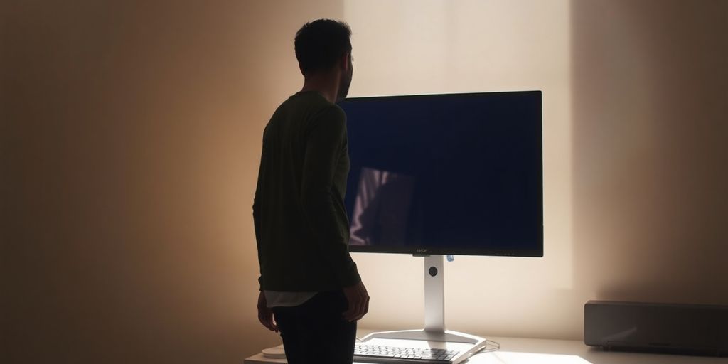 Calm person taking a break from computer.