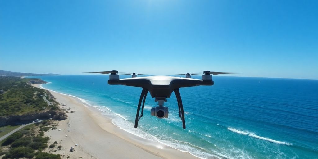 Drone survolant la plage de Barcarès