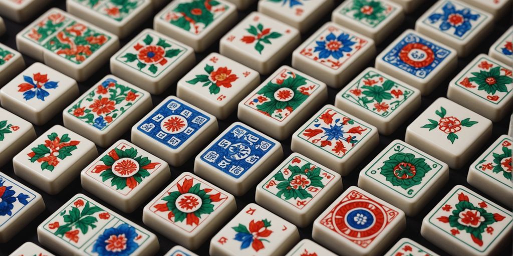 Close-up of colorful Mahjong tiles