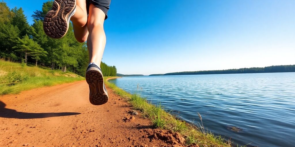 Sportif respectant nature au bord d'un lac