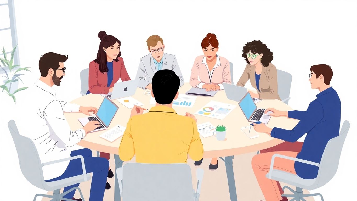 Gruppe med gründere som samarbeider om forretningsplan.