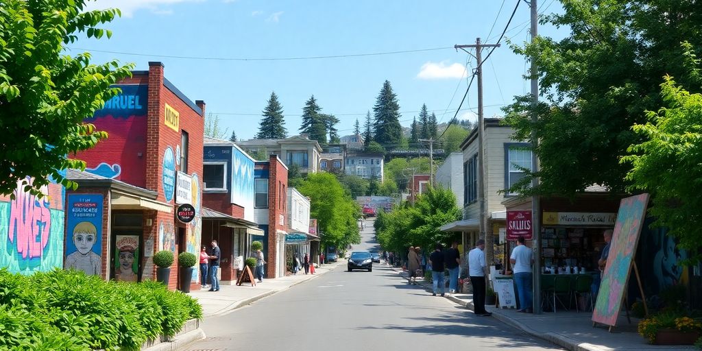 Colorful murals and local artists on Morrison Hill Road.