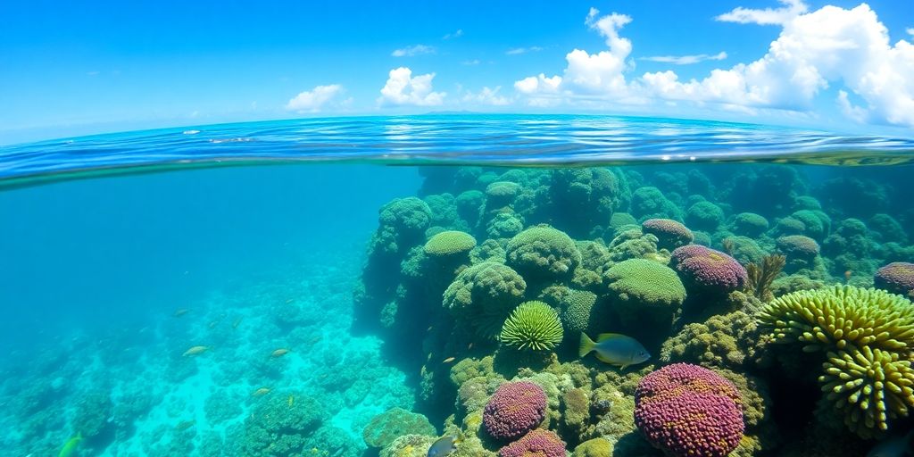 Vibrant coral reefs teeming with diverse marine life.