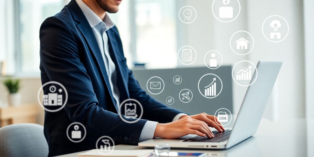 Young professional managing finances with a laptop and technology.