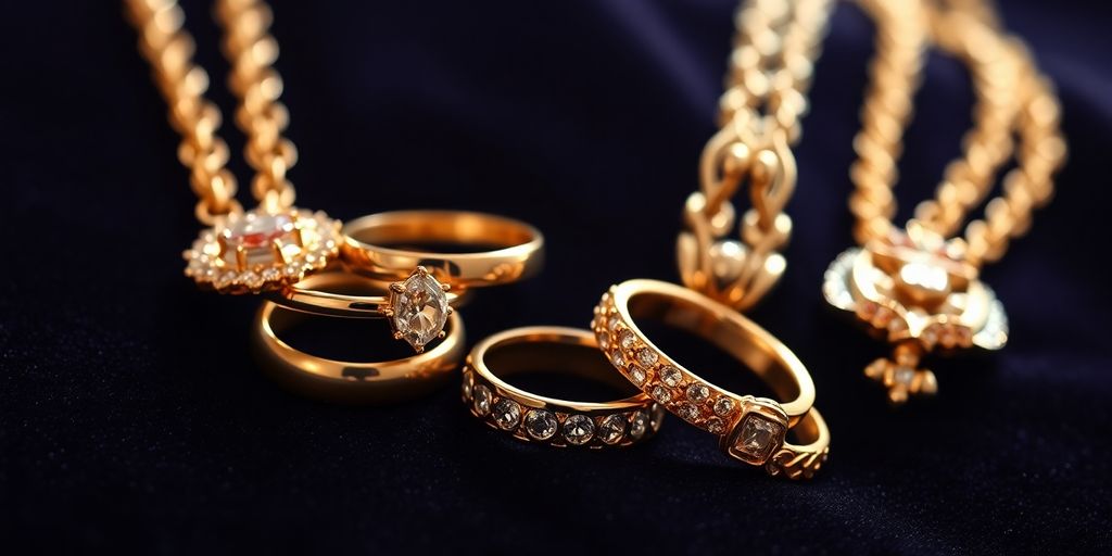 Bagues et colliers sur un tissu