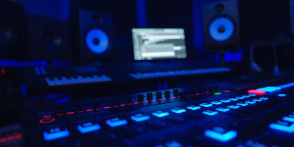AI music production software and equipment.