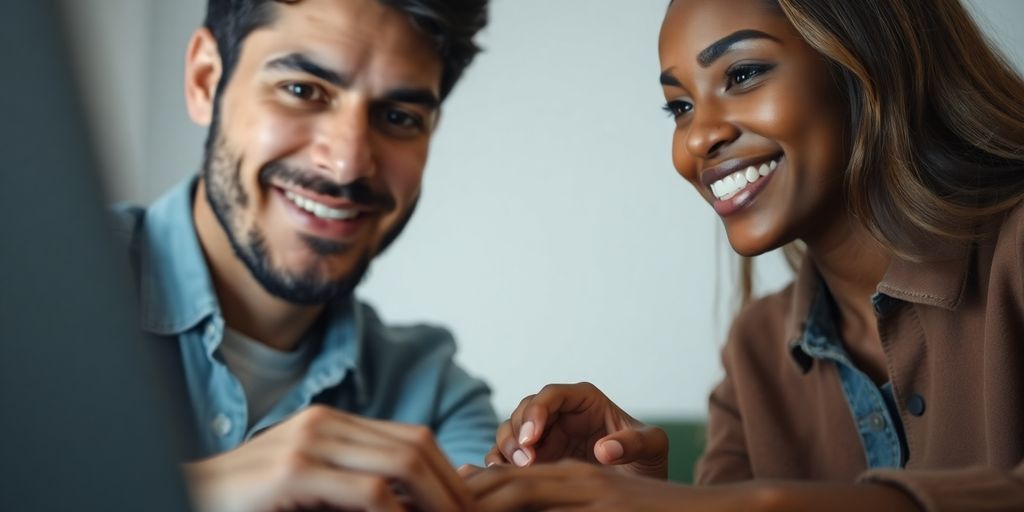 Two people chat online.