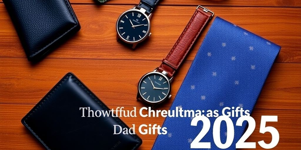 Stylish accessories for dads on a wooden surface.