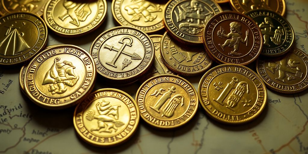 Collection de pièces d'or légendaires des explorateurs.