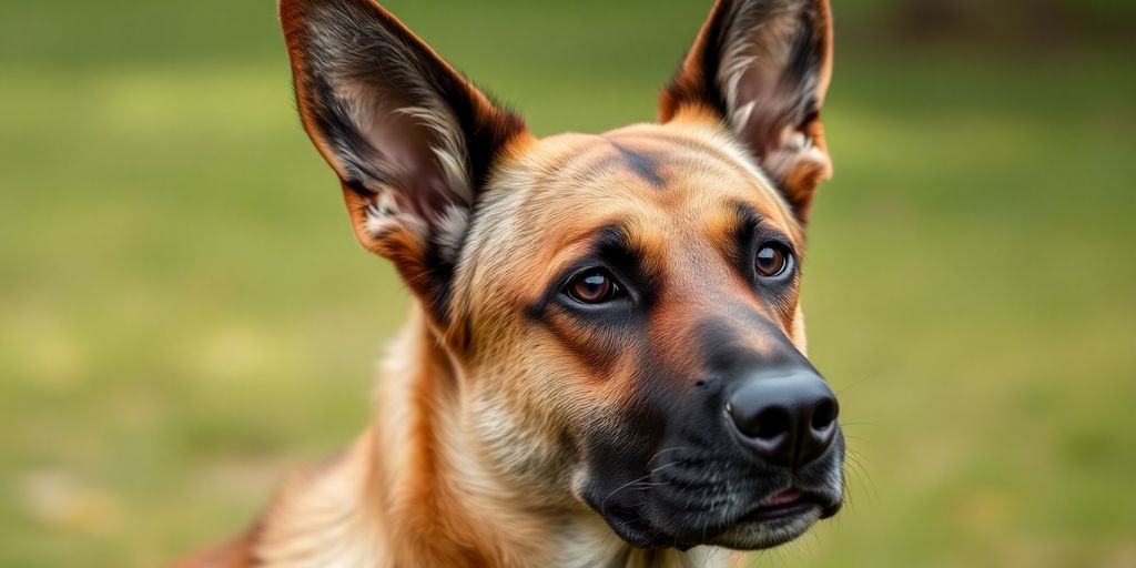 Alert, healthy Belgian Malinois dog looking forward.
