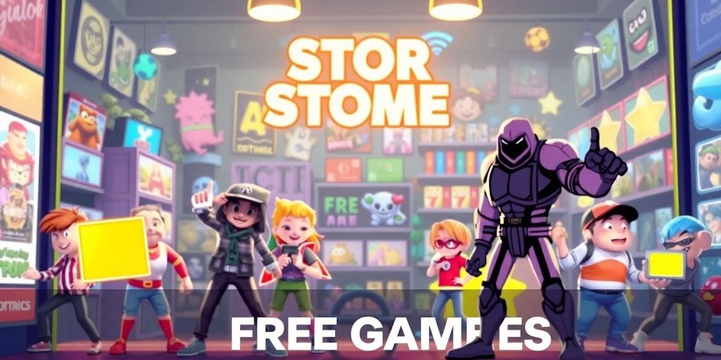 Colorful, illustrative video game characters on a digital storefront.