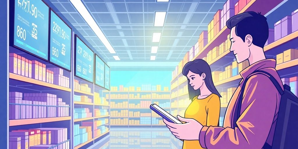 Modern retail with digital inventory management technology.