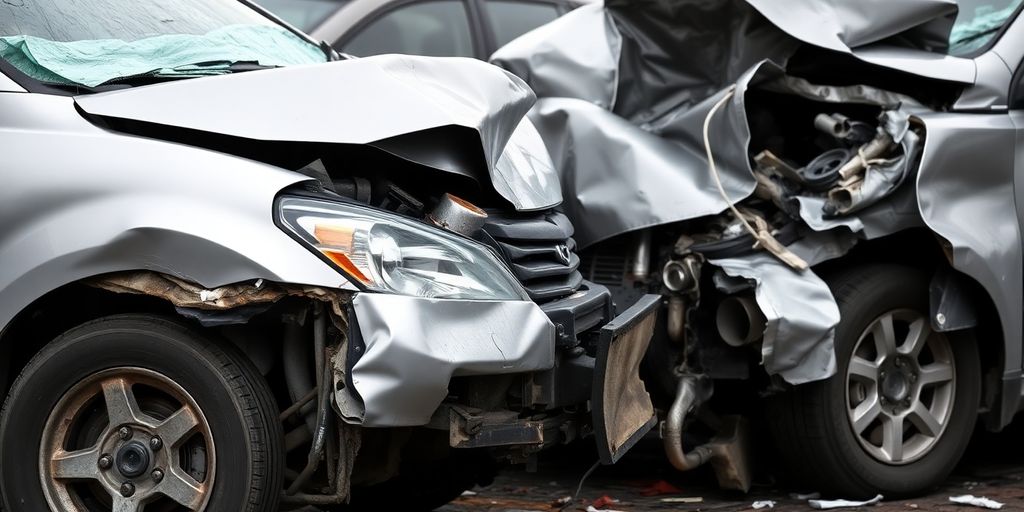 Damaged cars after an accident with an uninsured driver.