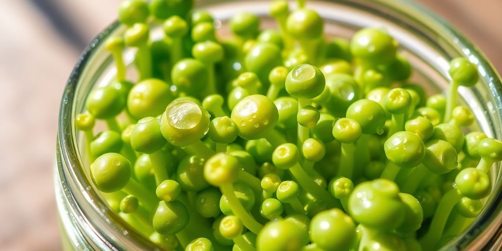 Fresh broccoli sprouts in a glass jar