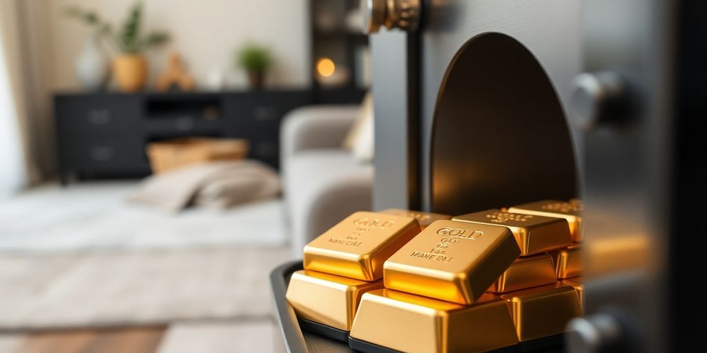 Lingots d'or soigneusement rangés dans un coffre-fort.