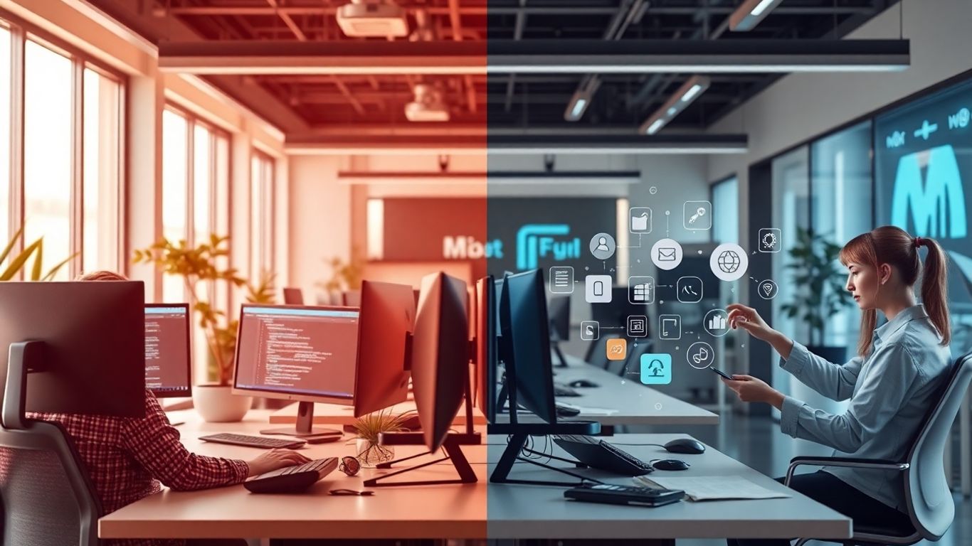 Developers coding and users building with digital tools