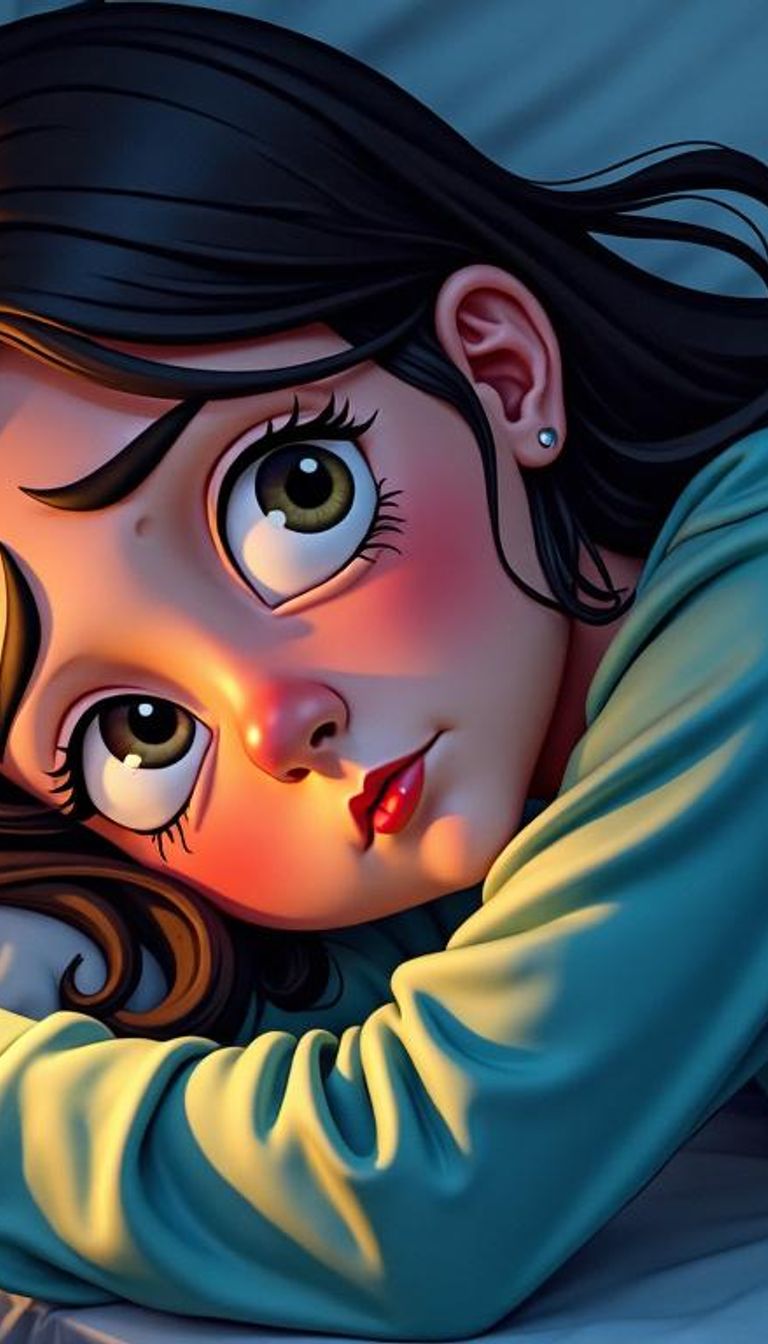 Tired person with dark circles lying in bed