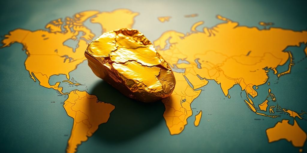 Un lingot d'or sur une carte du monde.